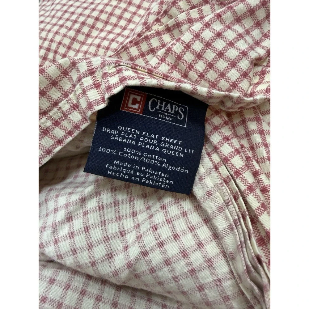 Vtg Chaps WAINSCOTT Red Cream Gingham Checked Sheet Set - Queen (Ralph Lauren)